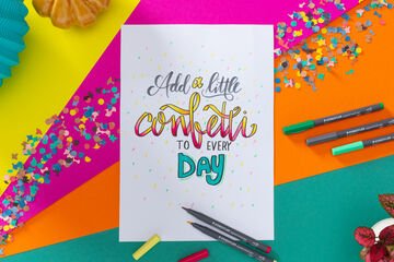 Lettering DIY com gradiente de cores ao estilo dos confetes
