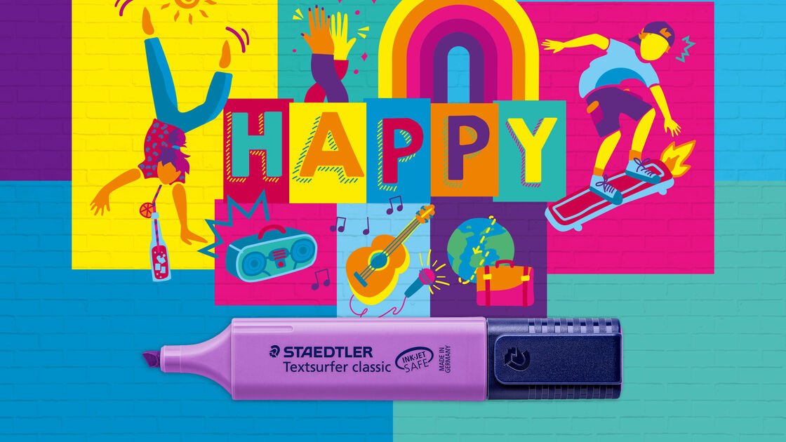A linha HAPPY - os marcadores e suas cores divertidas