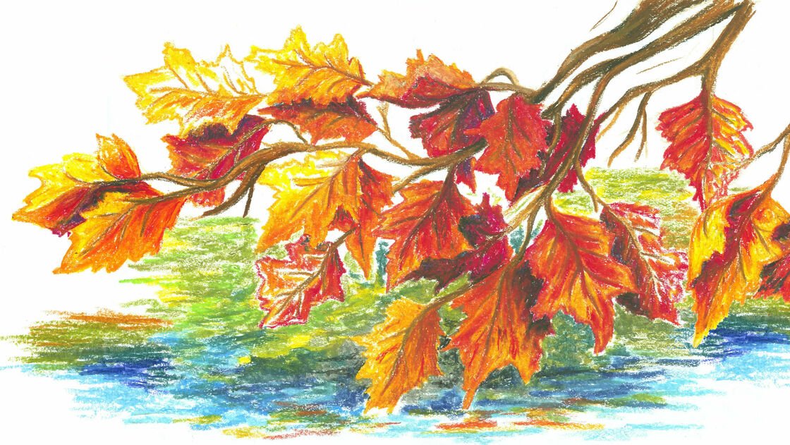 Drawing autumn leafs with oil pastels