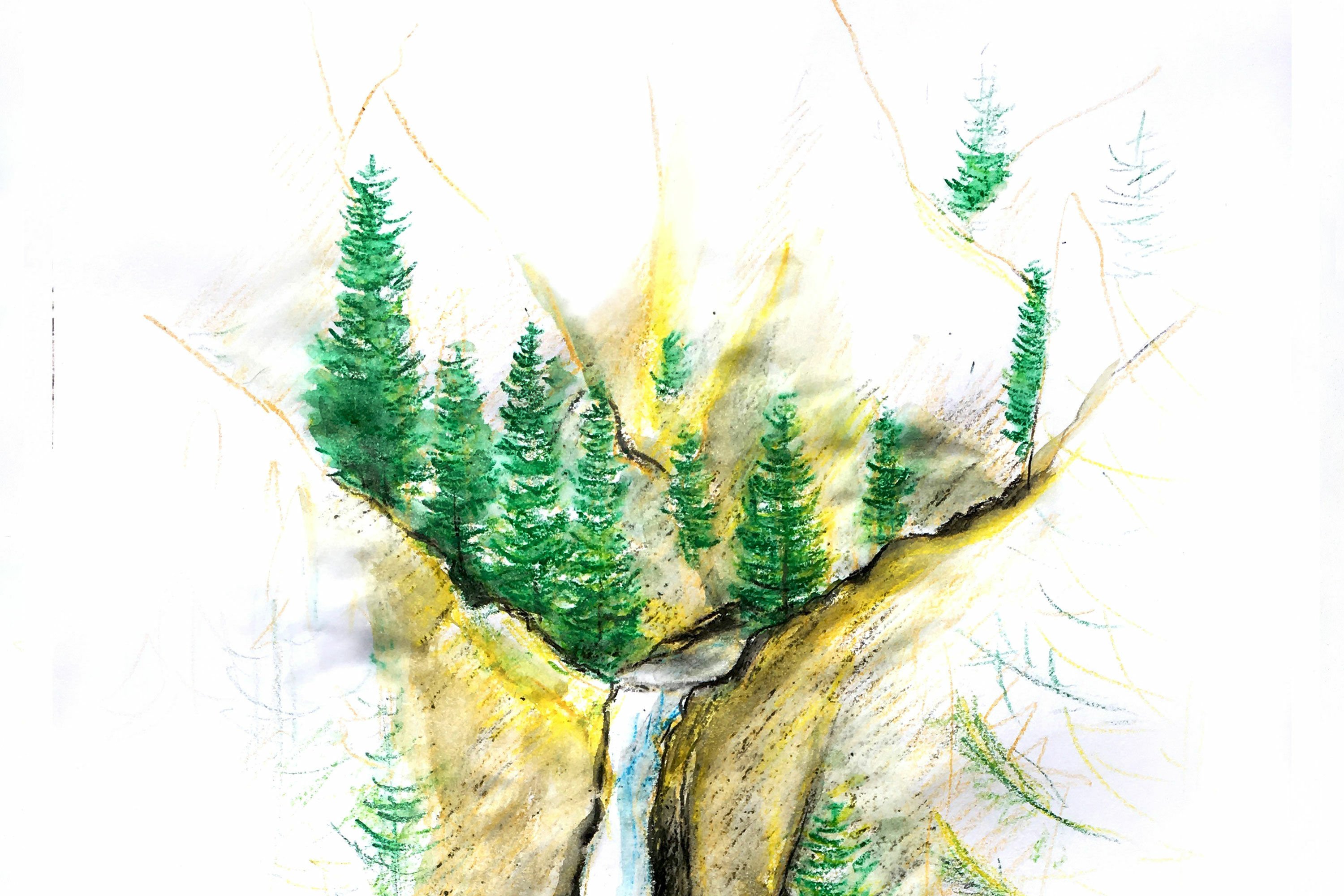 Waterfalls Painting using Water Colour – Meghnaunni.com