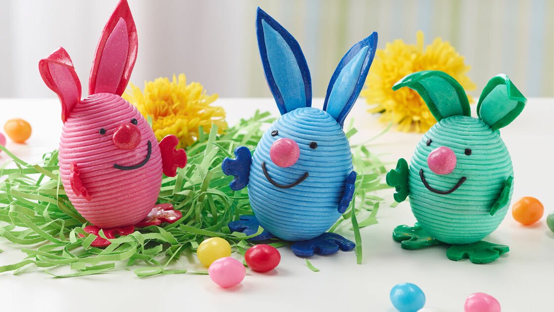 Glittery FIMO bunnies in a coiled design
