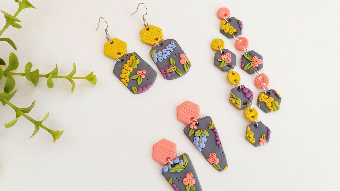 FIMO earrings – Slab technique in floral design