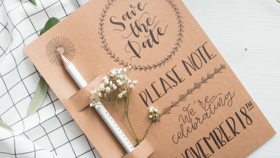 Save the date card with hand lettering
