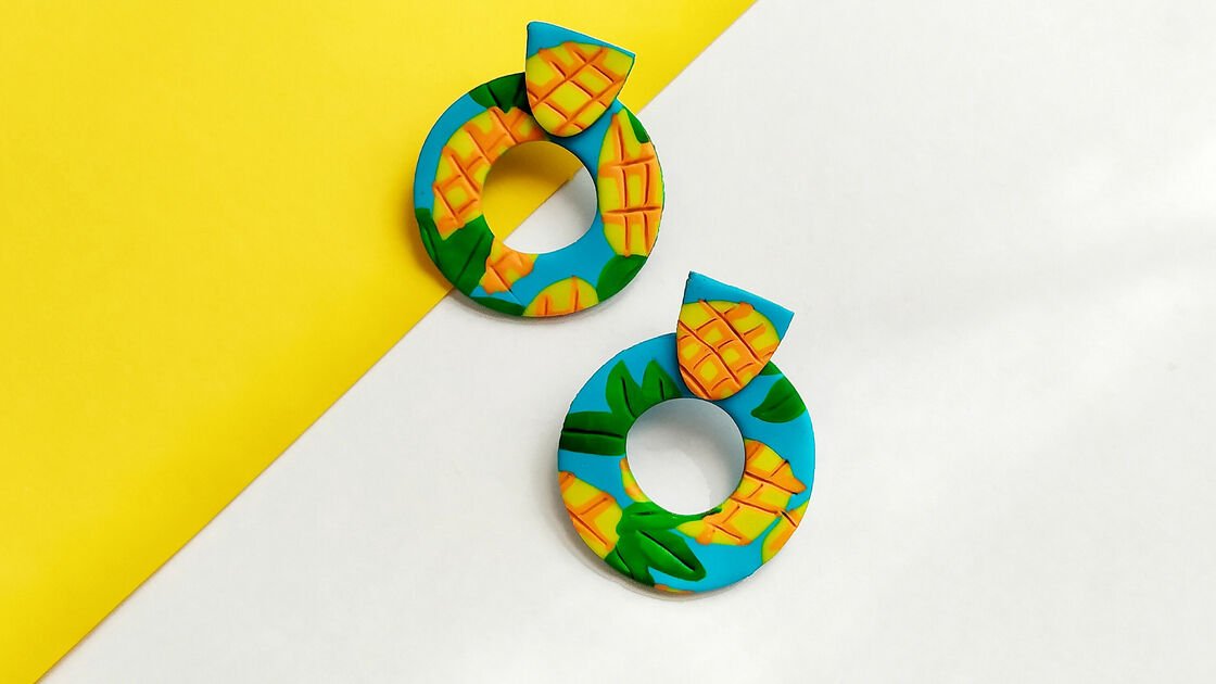 Polymer Slab - brincos com design de ananás