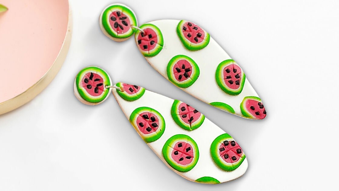 Polymer slab - Earrings in watermelon design