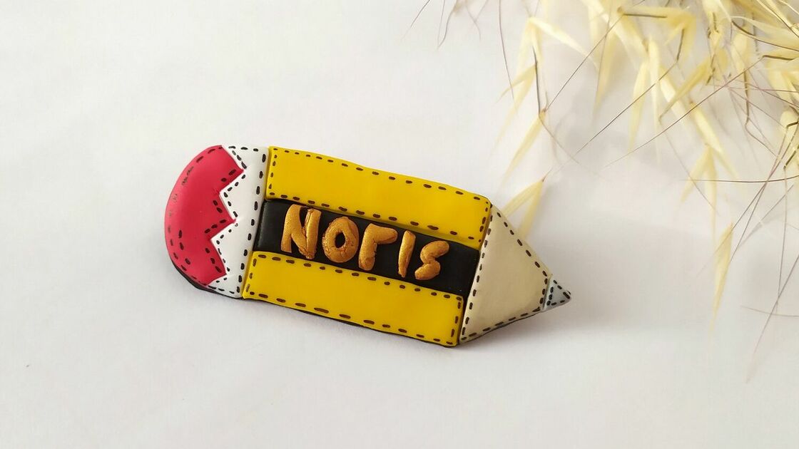 Brooch in the iconic Noris pencil design made from FIMO