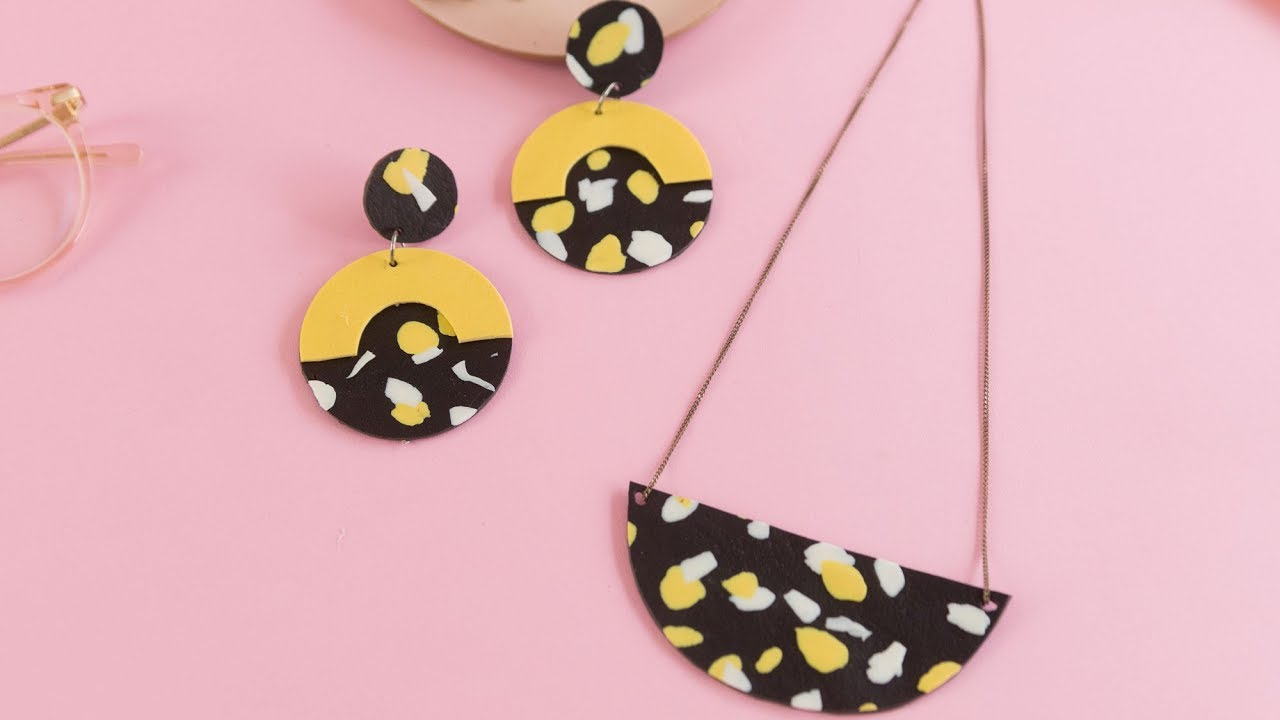 FIMO leather effect Jewellery in a terrazzo look.youtube