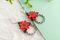 Homemade FIMO earrings with Christmas star plant motif
