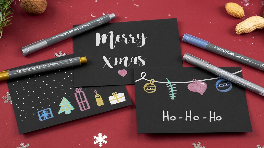 Fazer postais de Natal: postais personalizados com efeito metálico