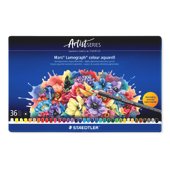 Metal case containing 36 coloured pencils in assorted colours