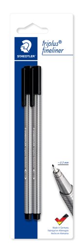 Blistercard containing 2 triplus fineliner, black