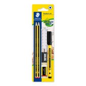 Blistercard containing 2 graphite pencils HB, 1 eraser, 1 sharpener, 1 fineliner and 1 ruler