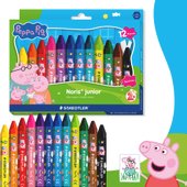 Kartonetui mit 12 Peppa-mäßigen Wachsmalkreiden und 1 Schaber