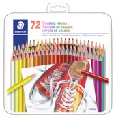 Metal tin containing 72 coloured pencils in assorted colours