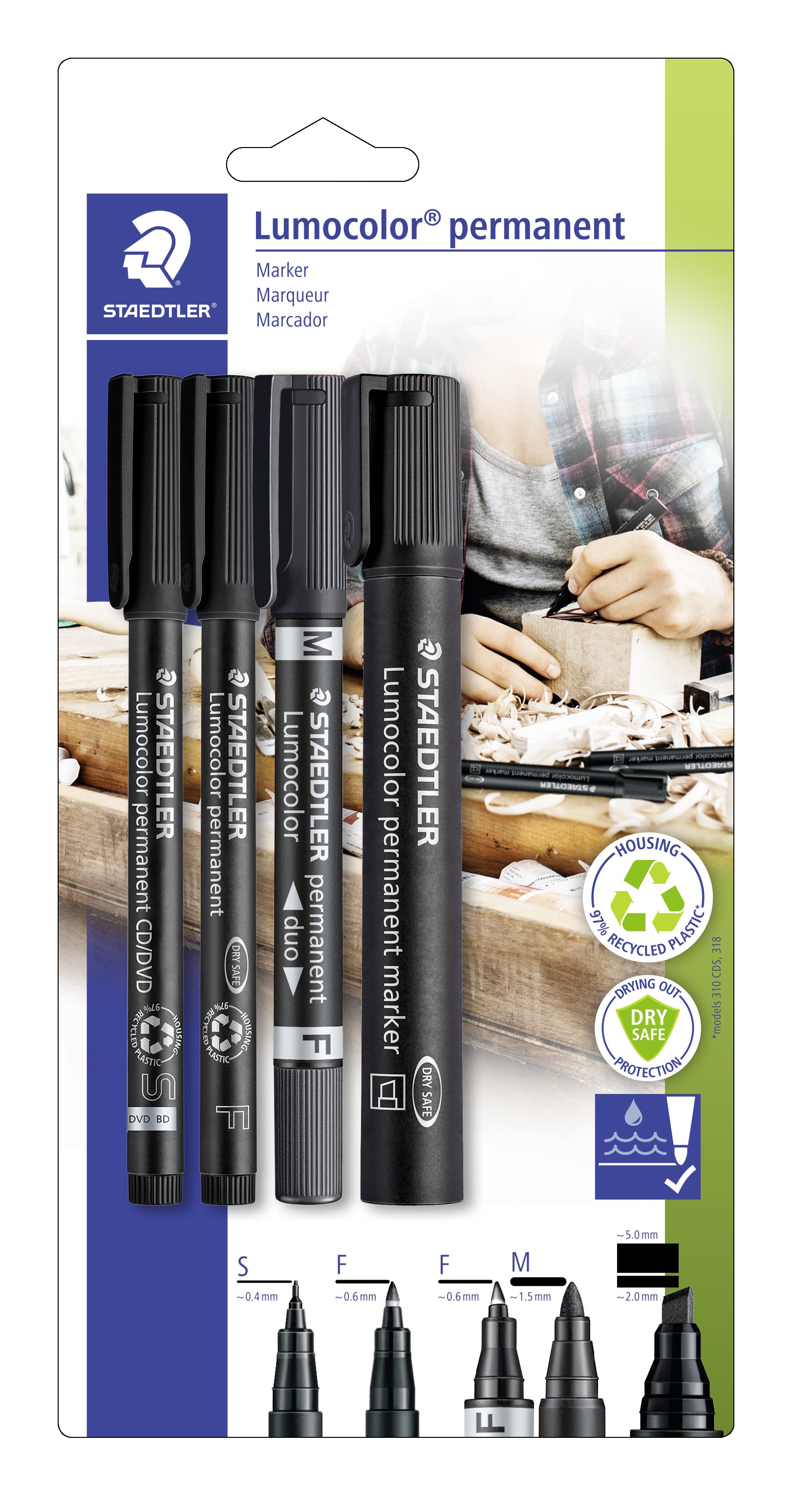 Staedtler Lumocolor Permanent Marker - Chisel - 4 Color Set