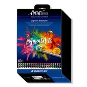 Cardboard box containing 60 pigment brush pen in assorted colours