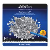 Metal case containing 24 drawing pencils in assorted degrees