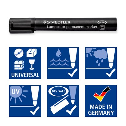 Staedtler 352-WP6 Permanent Bullet Tip Lumocolor Markers In A Wallet Of 6 Assorted Colours - View #13