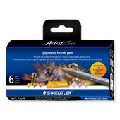 Cardboard box containing 6 pigment brush pen in assorted colours