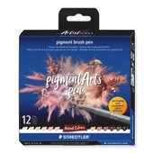 Cardboard box containing 12 pigment brush pen in assorted colours