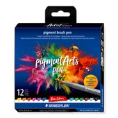 Cardboard box containing 12 pigment brush pen in assorted colours