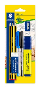 Blistercard containing 3 graphite pencils, 2 ballpoint pens, 1 marker, 1 eraser and 1                sharpener