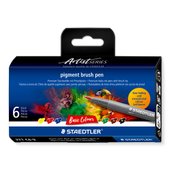 Boîte en carton contenant 6 stylos pinceaux pigmentés de couleurs assorties
