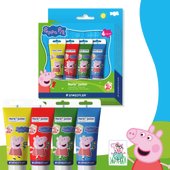 Cardboard box containing 4 finger painting tubes in Peppa design