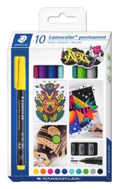 Cardboard box Lumocolor ART containing 10 Lumocolor permanent in assorted colours""