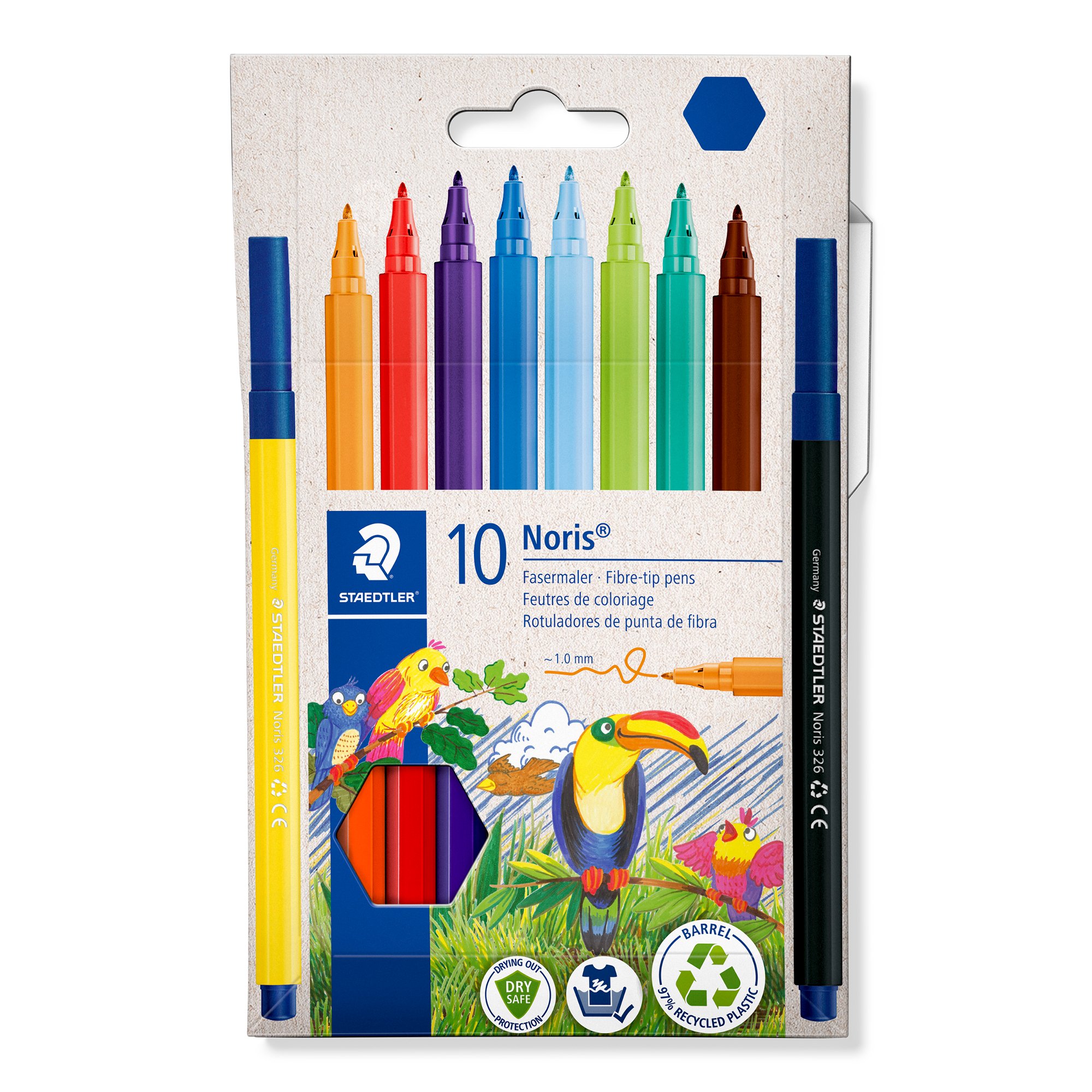 STAEDTLER Noris Club Fibre-Tip Pens - Pack Of 20 Assorted Colors, Water-Based Washable Ink, Safe For Kids & School
