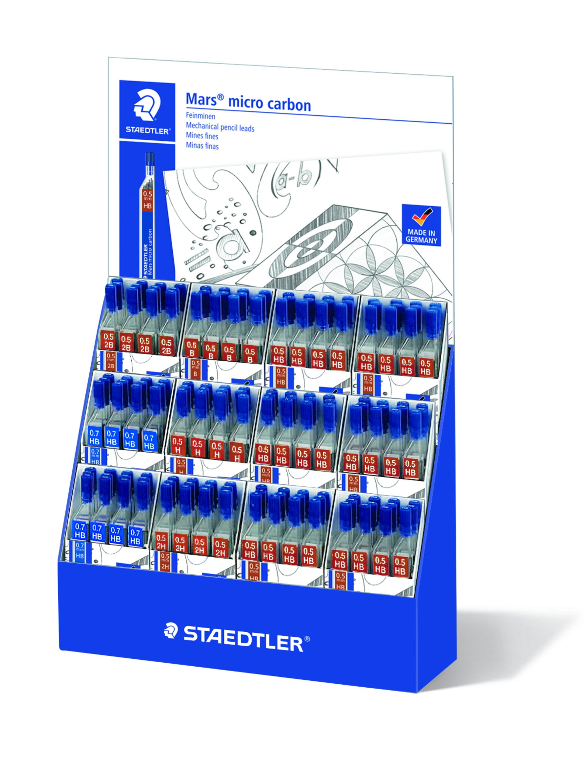 STAEDTLER Mars Micro Carbon 250 mines de recharge pour crayon à clipser 0,3 mm HB 4 tubes (48 mines au total