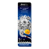 Estuche metálico con 5 lápices acuarelables en diferentes grados de dureza y 1 pincel redondo n.º 8