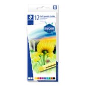 Cardboard box containing 12 soft pastel chalks in assorted colours