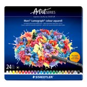 Metal case containing 24 coloured pencils in assorted colours