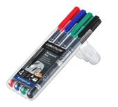 Boîte STAEDTLER contenant 4 marqueurs Lumocolor permanents de couleurs assorties