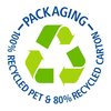 100% recycled PET and 80% recycled carton
