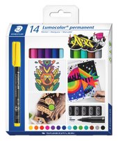 Cardboard box Lumocolor ART containing 14 Lumocolor permanent in assorted colours""