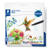 Kartonnen etui met 40 triplus fineliners van gerecycled kunststof, diverse kleuren