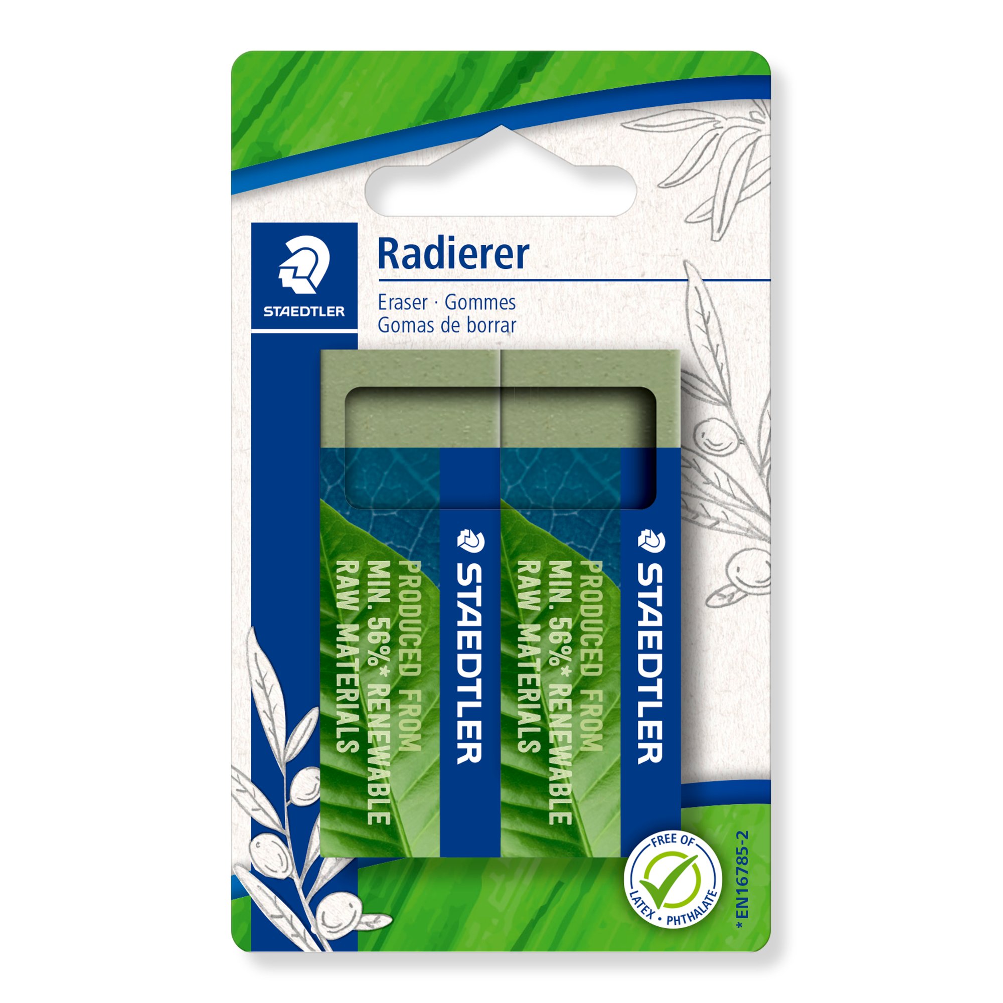 STAEDTLER 526 80BK2 Eco-Friendly Eraser - 2 Pack, Olive Green, Made In Germany, 65x23x13mm - View #7