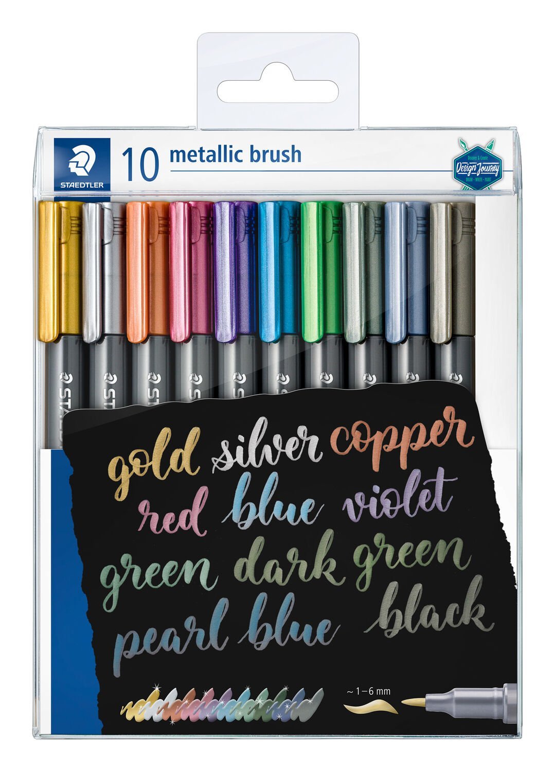 Wallet containing 10 metallic brush in assorted colours