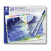 Metal case containing 24 watercolour pencils in assorted colours