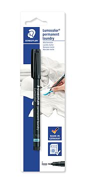 Blistercard containing 1 Lumocolor permanent laundry marker, black