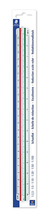 Blistercard containing 1 reduction scale ruler, version DIN (1:2,5, 1:5, 1:10, 1:20, 1:50, 1:100)