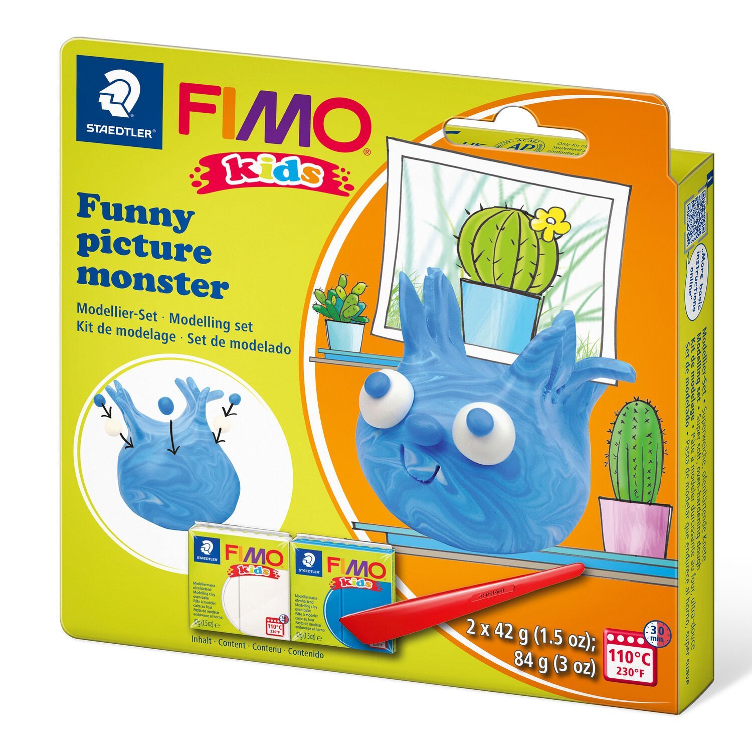 Set "picture monster" containing 2 blocks à 42 g (white, blue), modelling stick