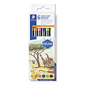 Cardboard box containing 6 x 3001 double-ended watercolour brush pens in assorted colours, Africa