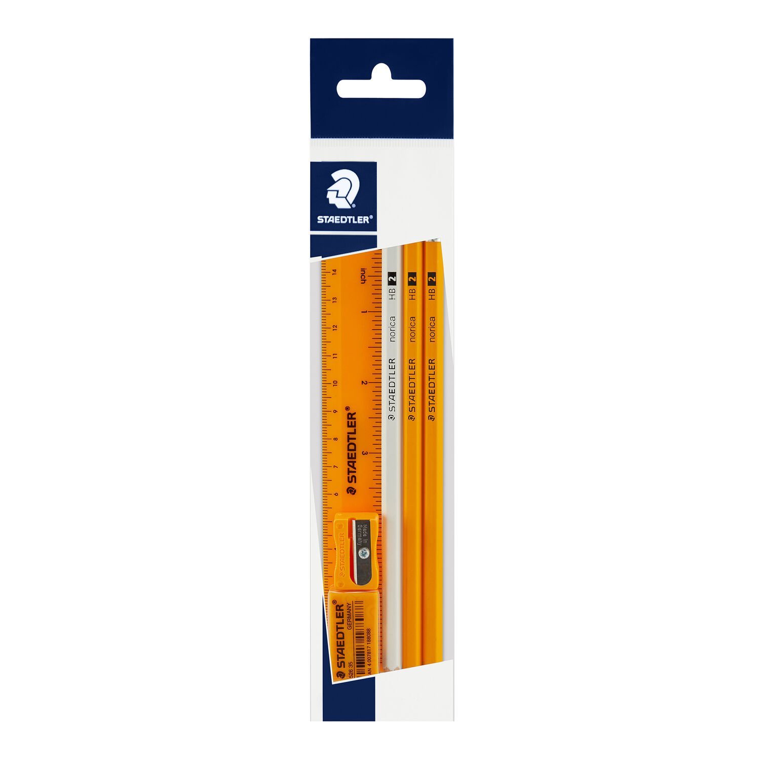 Polybag containing 3 graphite pencils, 1 ruler, 1 eraser and 1 sharpener - pastel combo set orange