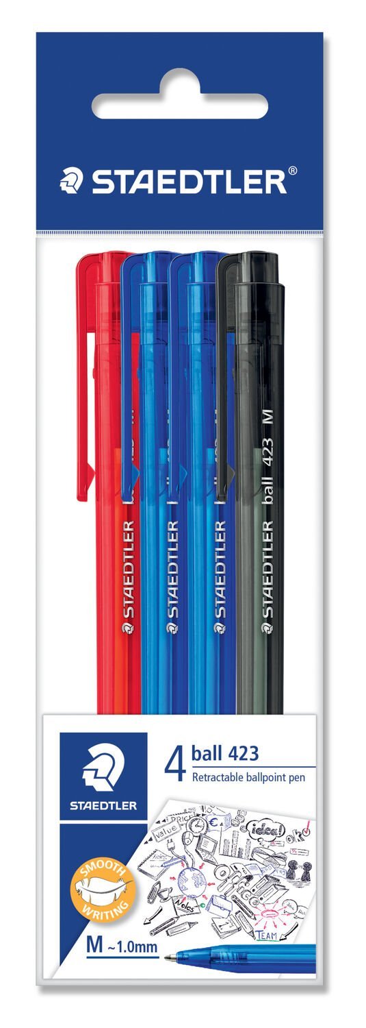 Polybag containing 4 ballpoint pens M in assorted colours