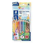 Cardboard box containing 10 coloured pencils in assorted colours and 1 sharpener