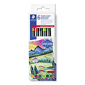 Cardboard box containing 6 x 3001 double-ended watercolour brush pens in assorted colours, Europe