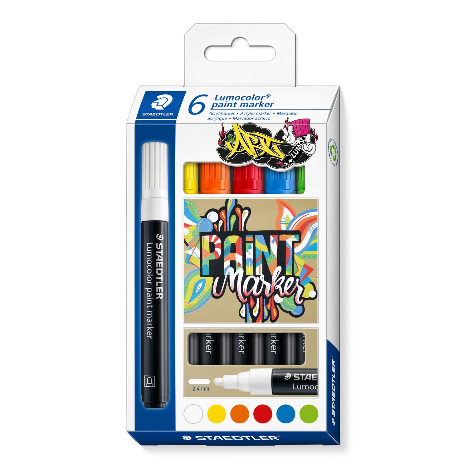 Kartonetui "Lumocolor ART" mit 6 Lumocolor paint marker in sortierten Farben